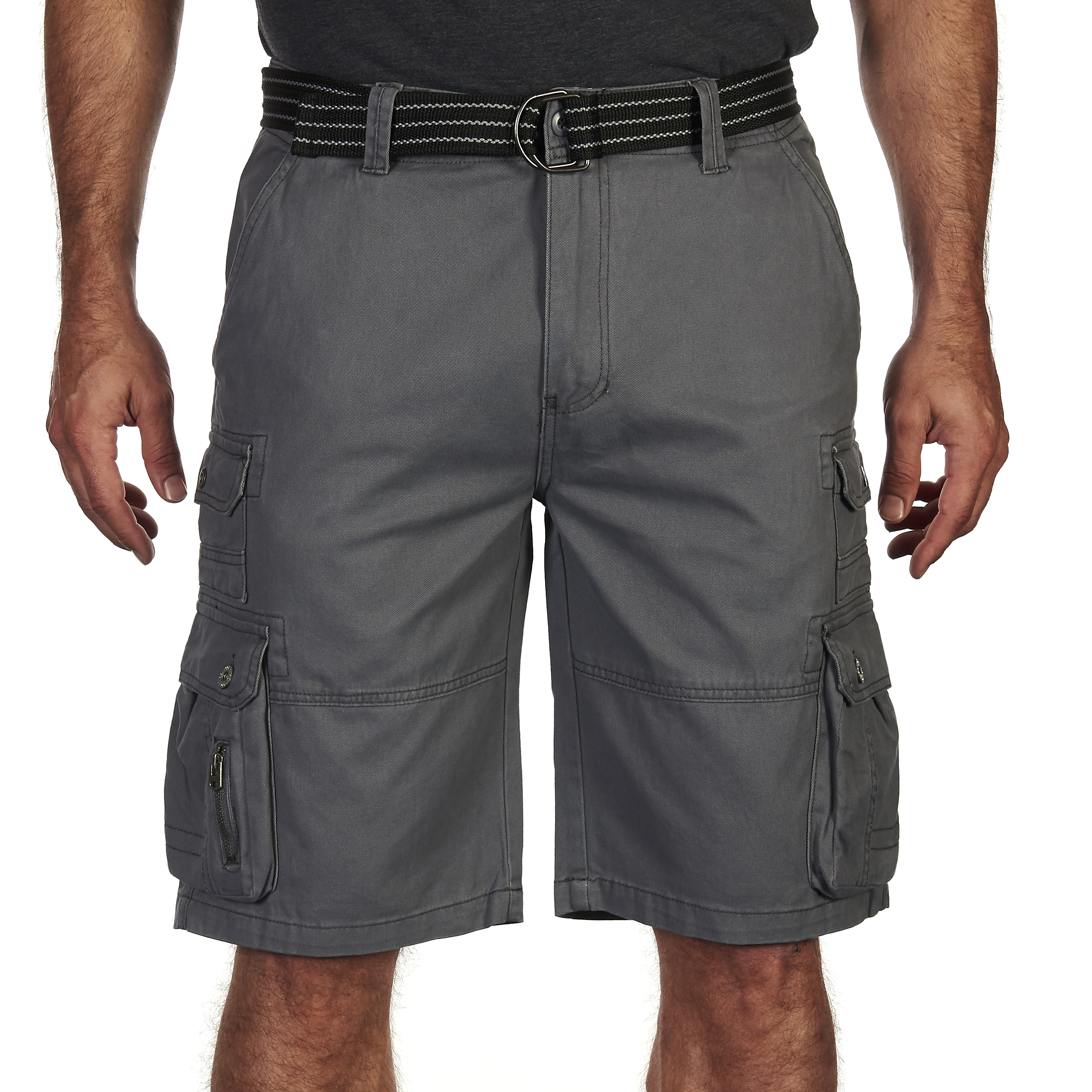 Classic Twill Plain Cotton Multi Pocket Casual Belt Fit Cargo Shorts 